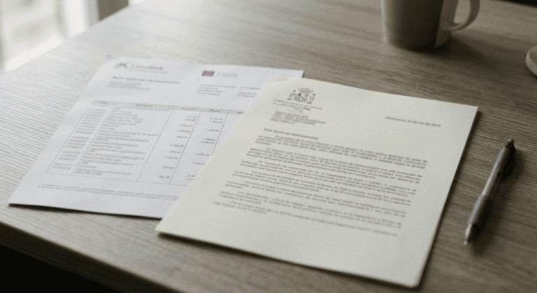 Notificación de embargo de cuenta corriente por parte de Hacienda con extracto bancario sobre la mesa