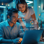 Mujer trabajando en su portátil en un entorno natural de oficina, representando los servicios de marketing digital de Gestclar en majadahonda para Pymes y autónomos enfocados en resultados.